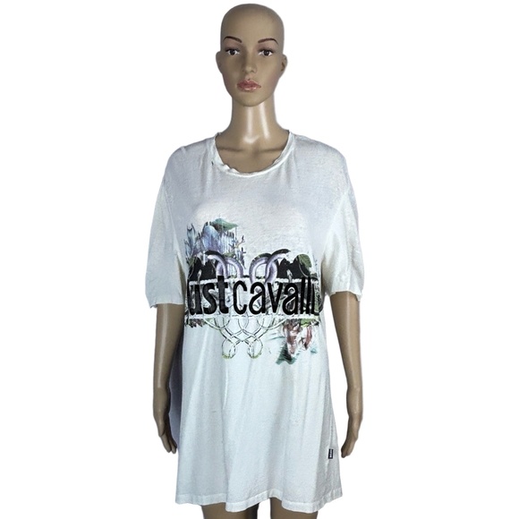 Just Cavalli Mens Large White Snake Print Graphic T-Shirt Vintage Designer - Picture 1 of 15